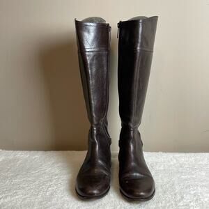 Tory Burch Jess Leather Dark Brown Riding Boots Womens 7M Inside Zip Closure